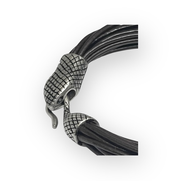 Stainless Steel 𓆙 Snake Multi Strand Leather Bracelet 𓆙 Dark Brown Leather 𓆙 - Picture 13 of 16